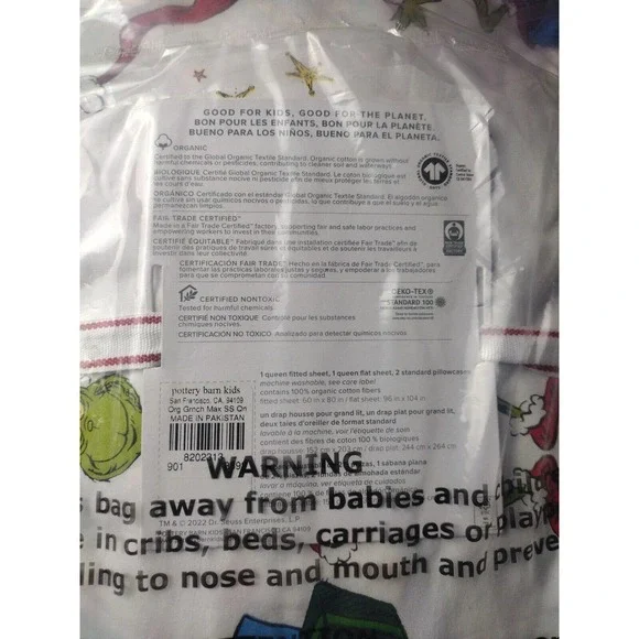 Pottery Barn ~Dr. Seuss's The Grinch & Max Organic Sheet Set Queen - Picture 6 of 6